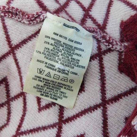 Anthropologie MOTH Galena Cowl Neck Sweater Maroon Pink Jacquard Geometric Small - Picture 13 of 14